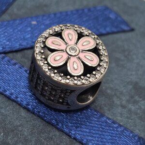 SILVER 925 CZ CIRCLE WITH PINK FLOWER CHARM